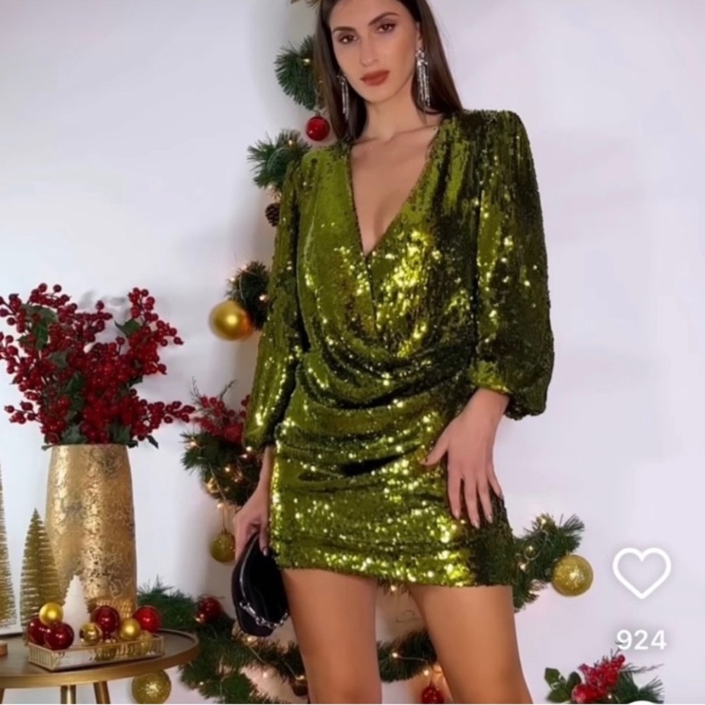 Zara Olive Green Sequin Mini Dress